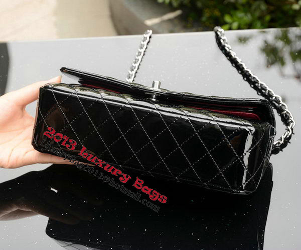 Chanel 2.55 Series Flap Bag Black Patent Leather A1112 Silver Chanel 2.55 Series Flap Bag Black Patent Leather A1112 Silver