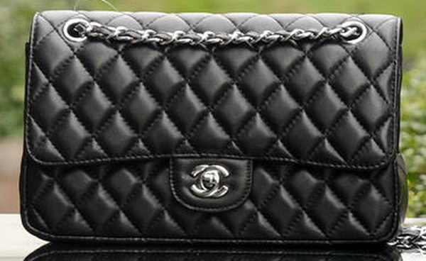Chanel 2.55 Series Flap Bag Black Sheepskin Leather A1112 Silver