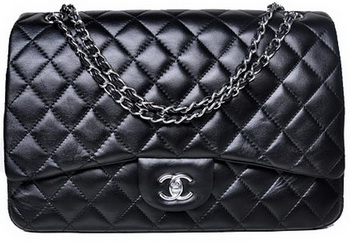 Chanel Maxi Quilted Classic Flap Bag Black Sheepskin A58601 Silver Chanel Maxi Quilted Classic Flap Bag Black Sheepskin A58601 Silver