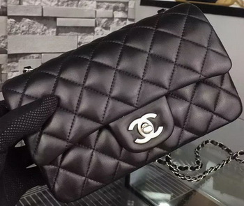Chanel Classic mini Flap Bag Black Sheepskin Leather A67350 Silver Chanel Classic mini Flap Bag Black Sheepskin Leather A67350 Silver