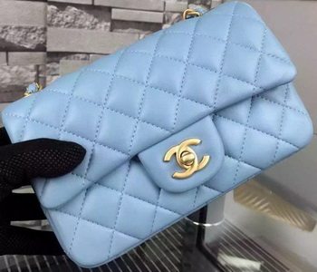 Chanel Classic mini Flap Bag SkyBlue Sheepskin Leather A67350 Gold Chanel Classic mini Flap Bag SkyBlue Sheepskin Leather A67350 Gold