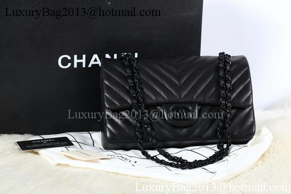 Chanel 2.55 Series Flap Bag Sheepskin Chevron Leather A1112 Black Chanel 2.55 Series Flap Bag Sheepskin Chevron Leather A1112 Black