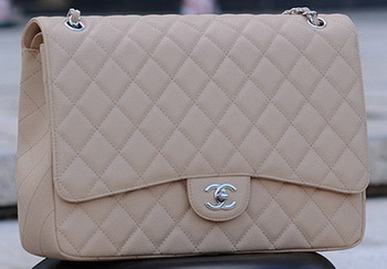 Chanel Maxi Quilted Classic Flap Bag Apricot Cannage Pattern A58601 Silver Chanel Maxi Quilted Classic Flap Bag Apricot Cannage Pattern A58601 Silver