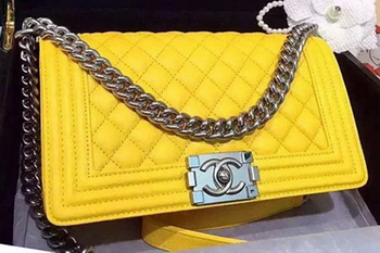 Chanel Boy Flap Shoulder Bags Deer Skin Leather A67086 Yellow Chanel Boy Flap Shoulder Bags Deer Skin Leather A67086 Yellow