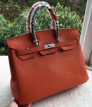 Hermes Birkin 35CM Tote Bag Orange Calfskin Leather BK35 Silver Hermes Birkin 35CM Tote Bag Orange Calfskin Leather BK35 Silver