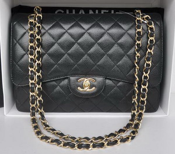 Chanel Jumbo Double Flaps Bag Black Cannage Pattern A36097 Gold