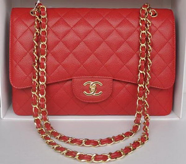 Chanel Jumbo Double Flaps Bag Red Cannage Pattern A36097 Gold