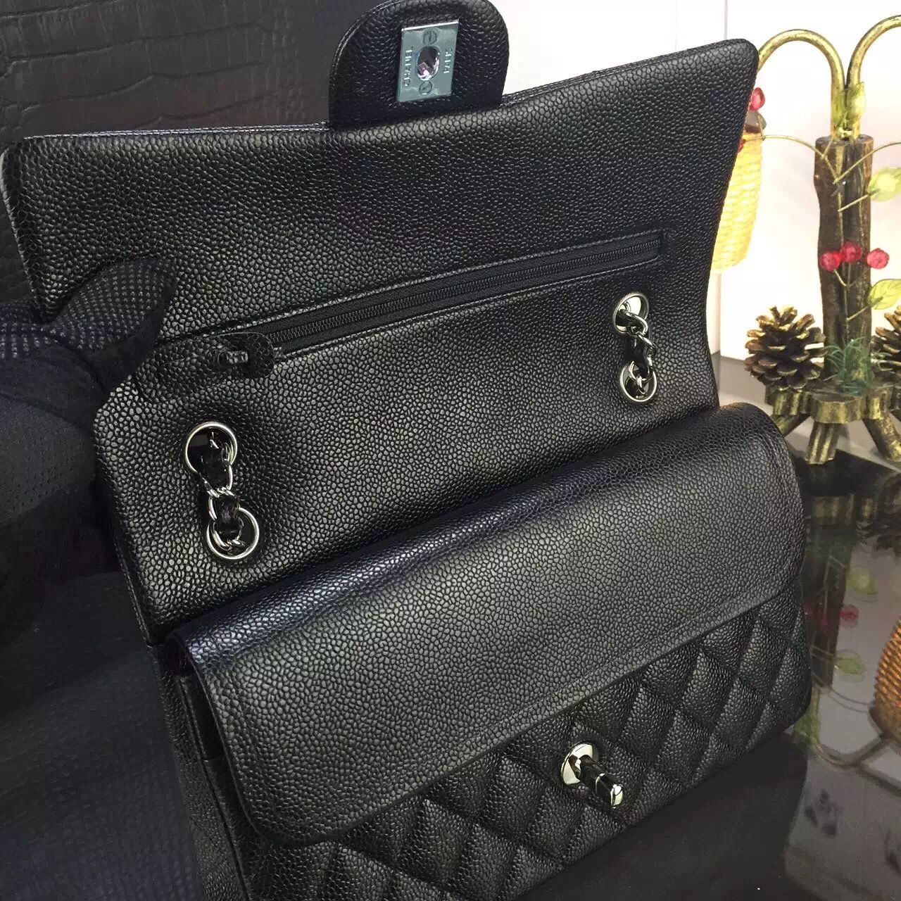 Chanel 2.55 Series Flap Bag Original Lambskin Leather Black Silver 1112 Chanel 2.55 Series Flap Bag Original Lambskin Leather Black Silver 1112
