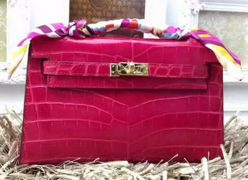 Hermes MINI Kelly 22cm Tote Bag Croco Leather KL22 Rose Hermes MINI Kelly 22cm Tote Bag Croco Leather KL22 Rose