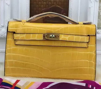 Hermes MINI Kelly 22cm Tote Bag Croco Leather KL22 Yellow Hermes MINI Kelly 22cm Tote Bag Croco Leather KL22 Yellow