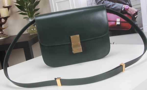 Celine Classic Box Flap Bag Calfskin Leather C3369 Green