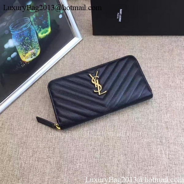 Yves Saint Laurent Monogramme Calfskin Leather Zippy Wallet Y38204 Black Yves Saint Laurent Monogramme Calfskin Leather Zippy Wallet Y38204 Black