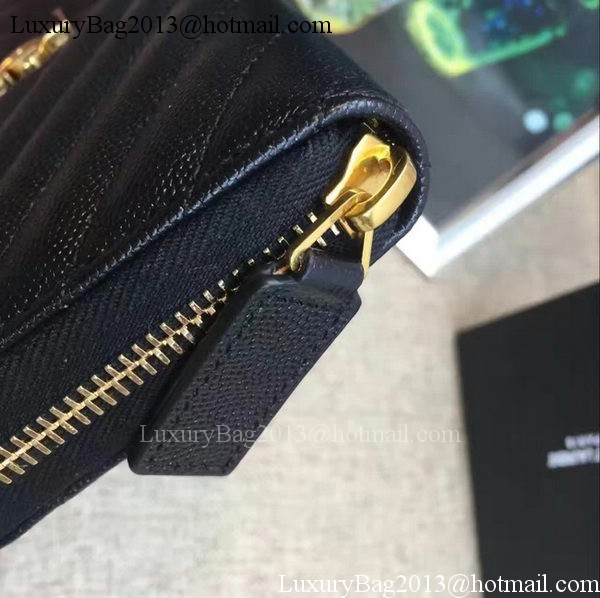 Yves Saint Laurent Monogramme Calfskin Leather Zippy Wallet Y38204 Black Yves Saint Laurent Monogramme Calfskin Leather Zippy Wallet Y38204 Black