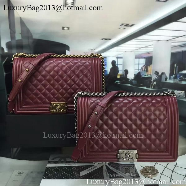 Boy Chanel Flap Bag Wine Original Sheepskin Leather A67088 Gold Boy Chanel Flap Bag Wine Original Sheepskin Leather A67088 Gold