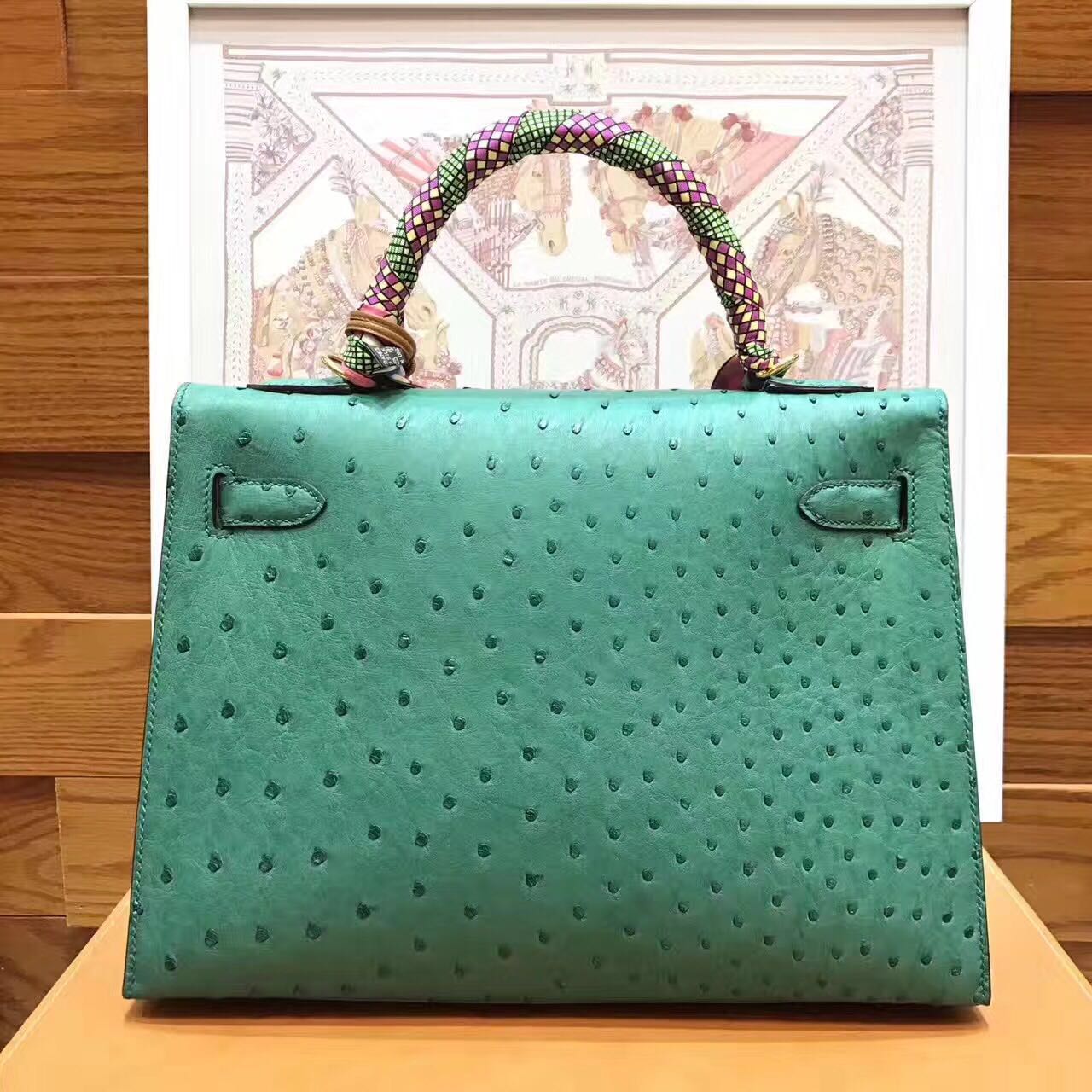 HERMES Ostrich Leather Toto Bag 1788 Green HERMES Ostrich Leather Toto Bag 1788 Green