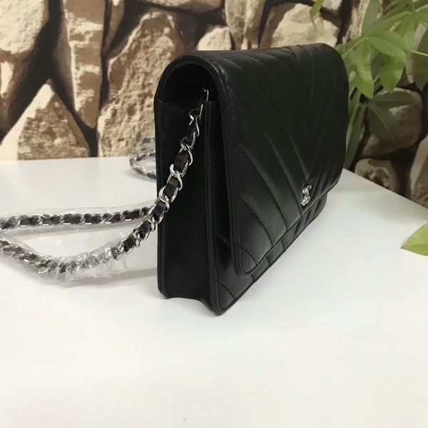 Chanel Classic Flap Bags Black Original Sheepskin Leather 33815 Silver Chanel Classic Flap Bags Black Original Sheepskin Leather 33815 Silver