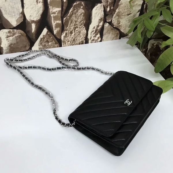 Chanel Classic Flap Bags Black Original Sheepskin Leather 33815 Silver Chanel Classic Flap Bags Black Original Sheepskin Leather 33815 Silver