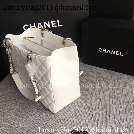 Chanel LE Boy Grand Shopping Tote Bag GST White Cannage Pattern A50995 Silver Chanel LE Boy Grand Shopping Tote Bag GST White Cannage Pattern A50995 Silver
