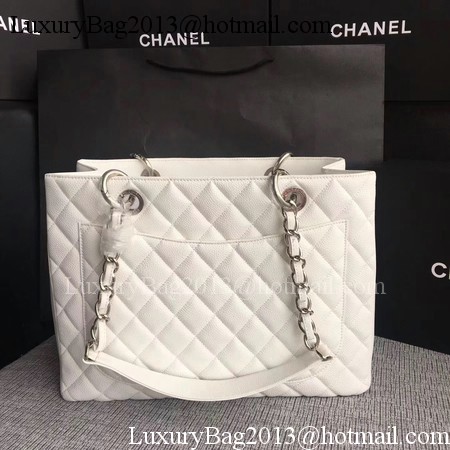 Chanel LE Boy Grand Shopping Tote Bag GST White Cannage Pattern A50995 Silver Chanel LE Boy Grand Shopping Tote Bag GST White Cannage Pattern A50995 Silver