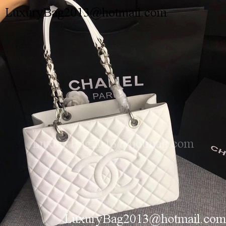 Chanel LE Boy Grand Shopping Tote Bag GST White Cannage Pattern A50995 Silver Chanel LE Boy Grand Shopping Tote Bag GST White Cannage Pattern A50995 Silver