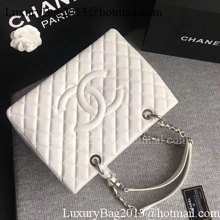 Chanel LE Boy Grand Shopping Tote Bag GST White Cannage Pattern A50995 Silver Chanel LE Boy Grand Shopping Tote Bag GST White Cannage Pattern A50995 Silver