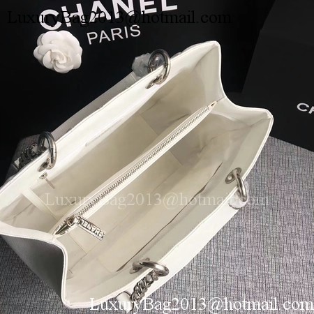 Chanel LE Boy Grand Shopping Tote Bag GST White Cannage Pattern A50995 Silver Chanel LE Boy Grand Shopping Tote Bag GST White Cannage Pattern A50995 Silver