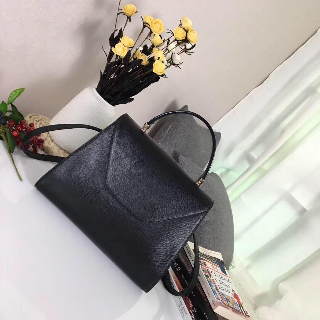 Valextra Calfskin Leather Shoulder Bag 408645 Black