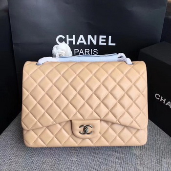 Chanel Maxi Quilted Classic Flap Bag Apricot Sheepskin Leather A58601 Silver Chanel Maxi Quilted Classic Flap Bag Apricot Sheepskin Leather A58601 Silver