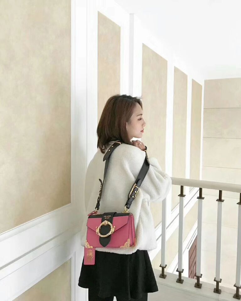 Prada Cahier Leather Shoulder Bag 1BD103 Rose Prada Cahier Leather Shoulder Bag 1BD103 Rose