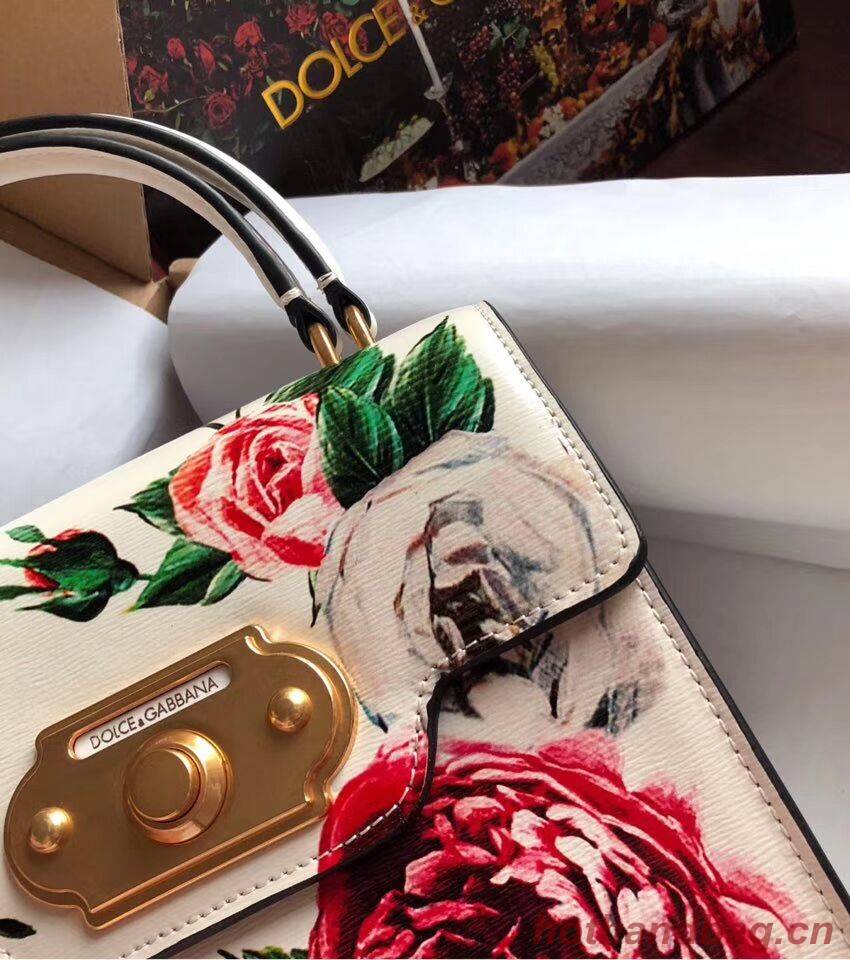 Dolce & Gabbana SICILY Chrysanthemum Calfskin Tote Bags 5588-1 white