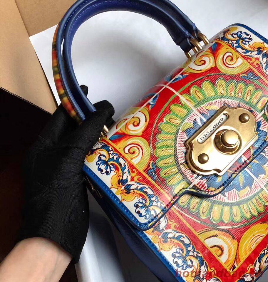 Dolce & Gabbana SICILY Chrysanthemum Calfskin Tote Bags 5588-2 blue Dolce & Gabbana SICILY Chrysanthemum Calfskin Tote Bags 5588-2 blue