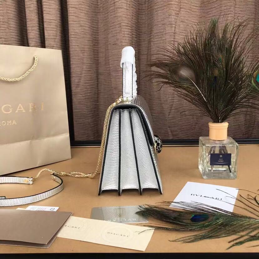 BVLGARI Serpenti Forever leather flap bag 286999 silver BVLGARI Serpenti Forever leather flap bag 286999 silver