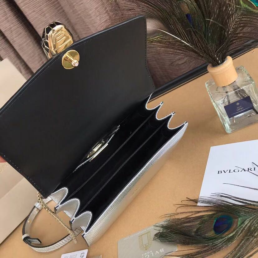 BVLGARI Serpenti Forever leather flap bag 286999 silver BVLGARI Serpenti Forever leather flap bag 286999 silver