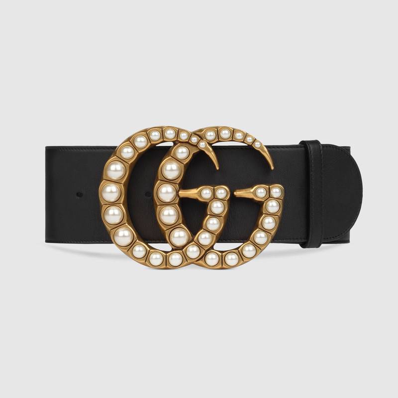 Gucci Wide leather belt with pearl Double G 453261 black Gucci Wide leather belt with pearl Double G 453261 black