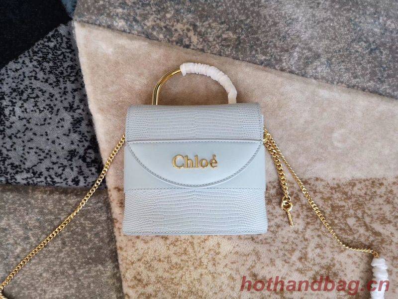 Chloe Small Aby Lock Chain Bag in Embossed Lizard Effect on Calfskin & Goatskin 3S035 Light Blue Chloe Small Aby Lock Chain Bag in Embossed Lizard Effect on Calfskin & Goatskin 3S035 Light Blue