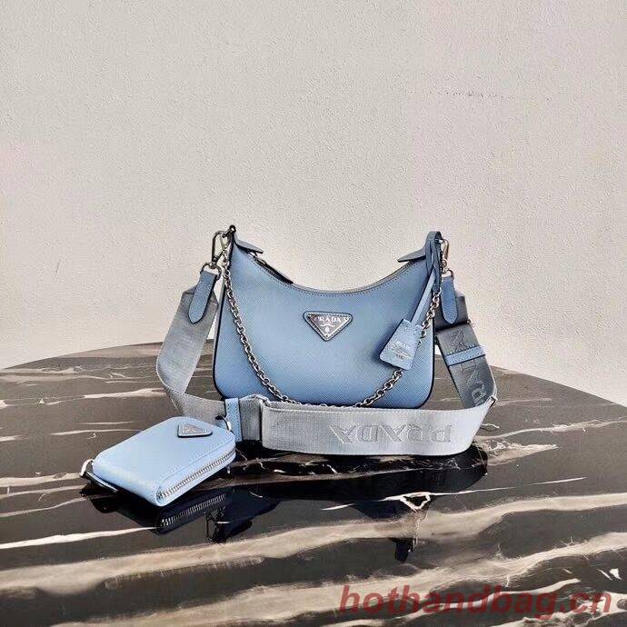 Prada Saffiano leather mini shoulder bag 2BH204 sky blue Prada Saffiano leather mini shoulder bag 2BH204 sky blue