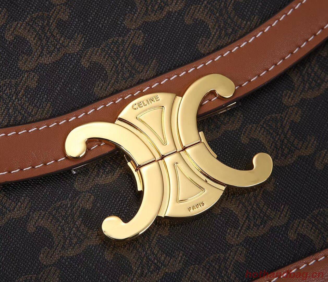 Celine TEEN TRIOMPHE BAG IN TRIOMPHE CANVAS AND CALFSKIN CL87368 TAN Celine TEEN TRIOMPHE BAG IN TRIOMPHE CANVAS AND CALFSKIN CL87368 TAN