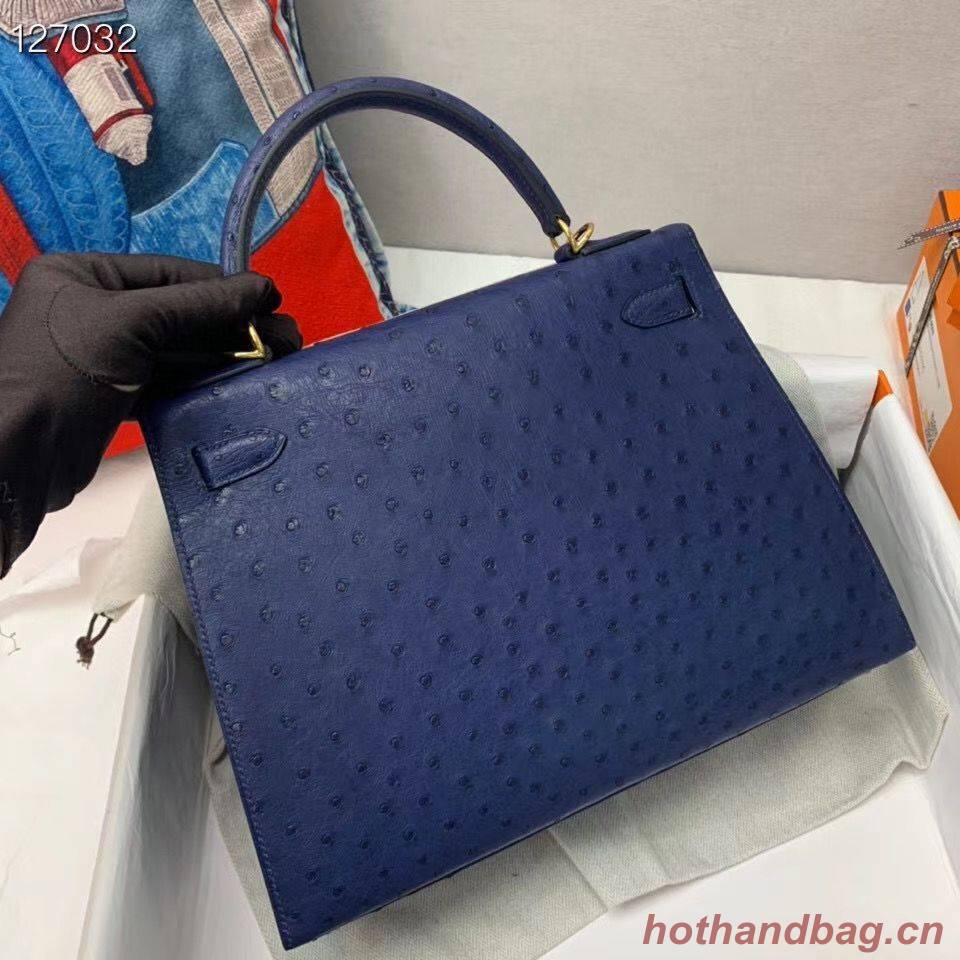 Hermes Kelly Bag Original Leather Ostrich Skin H5600 Dark Blue Hermes Kelly Bag Original Leather Ostrich Skin H5600 Dark Blue