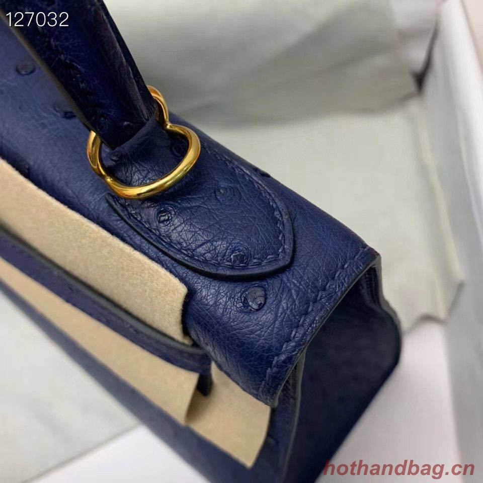 Hermes Kelly Bag Original Leather Ostrich Skin H5600 Dark Blue Hermes Kelly Bag Original Leather Ostrich Skin H5600 Dark Blue
