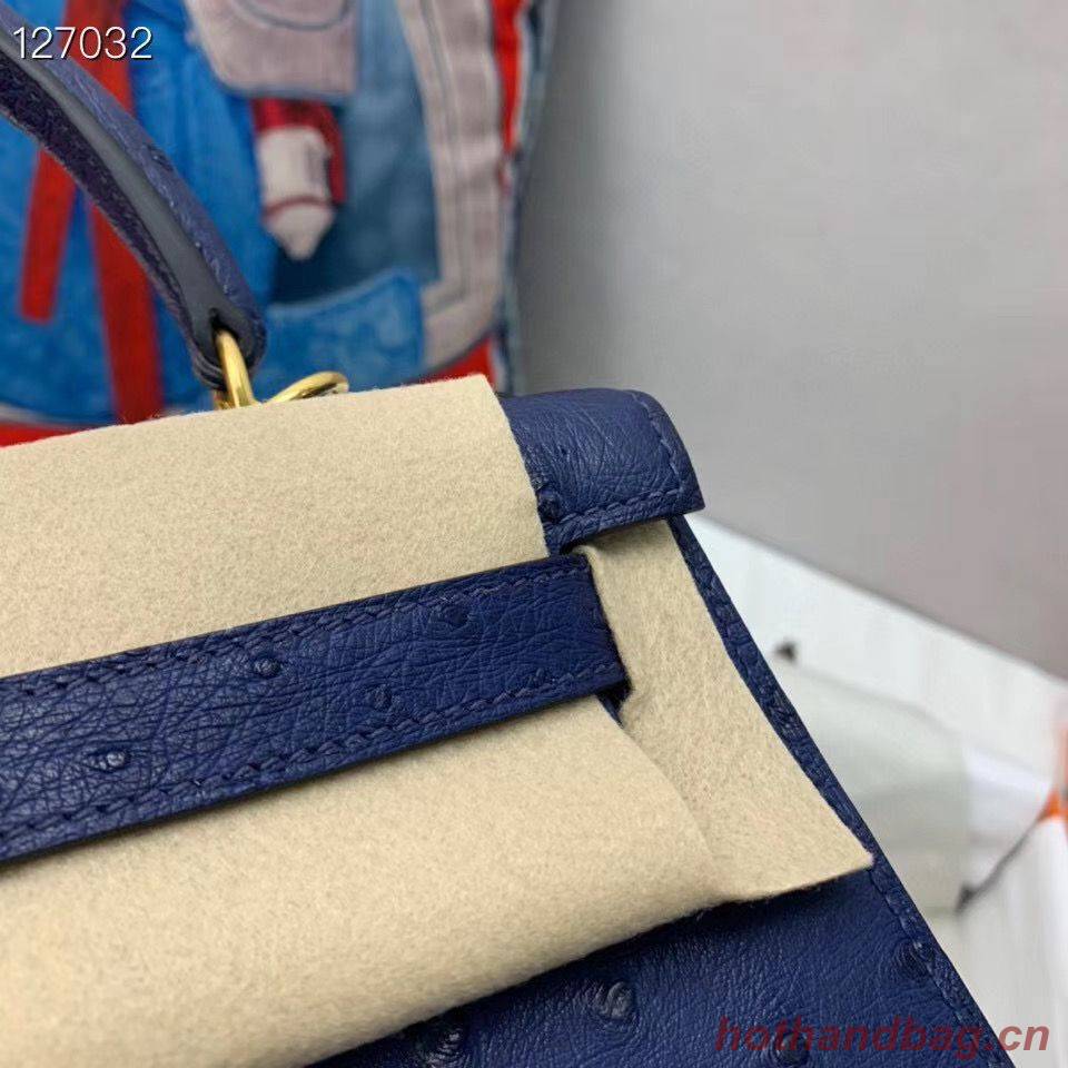 Hermes Kelly Bag Original Leather Ostrich Skin H5600 Dark Blue Hermes Kelly Bag Original Leather Ostrich Skin H5600 Dark Blue