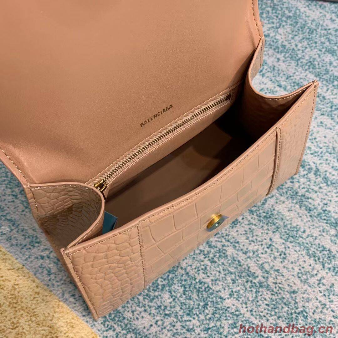 Balenciaga HOURGLASS SMALL TOP HANDLE BAG crocodile embossed calfskin B108895E apricot Balenciaga HOURGLASS SMALL TOP HANDLE BAG crocodile embossed calfskin B108895E apricot