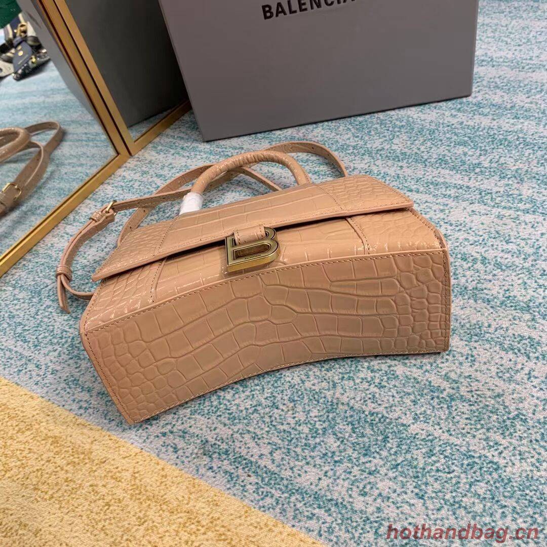 Balenciaga HOURGLASS SMALL TOP HANDLE BAG crocodile embossed calfskin B108895E apricot Balenciaga HOURGLASS SMALL TOP HANDLE BAG crocodile embossed calfskin B108895E apricot