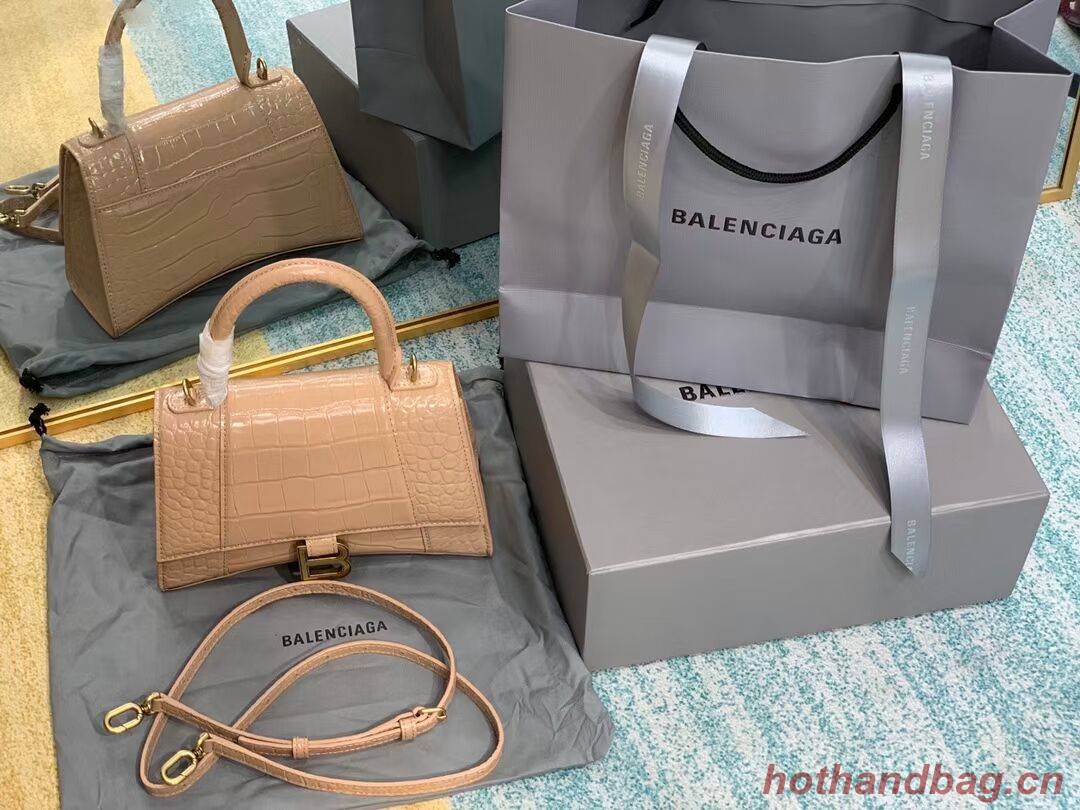 Balenciaga HOURGLASS SMALL TOP HANDLE BAG crocodile embossed calfskin B108895E apricot Balenciaga HOURGLASS SMALL TOP HANDLE BAG crocodile embossed calfskin B108895E apricot