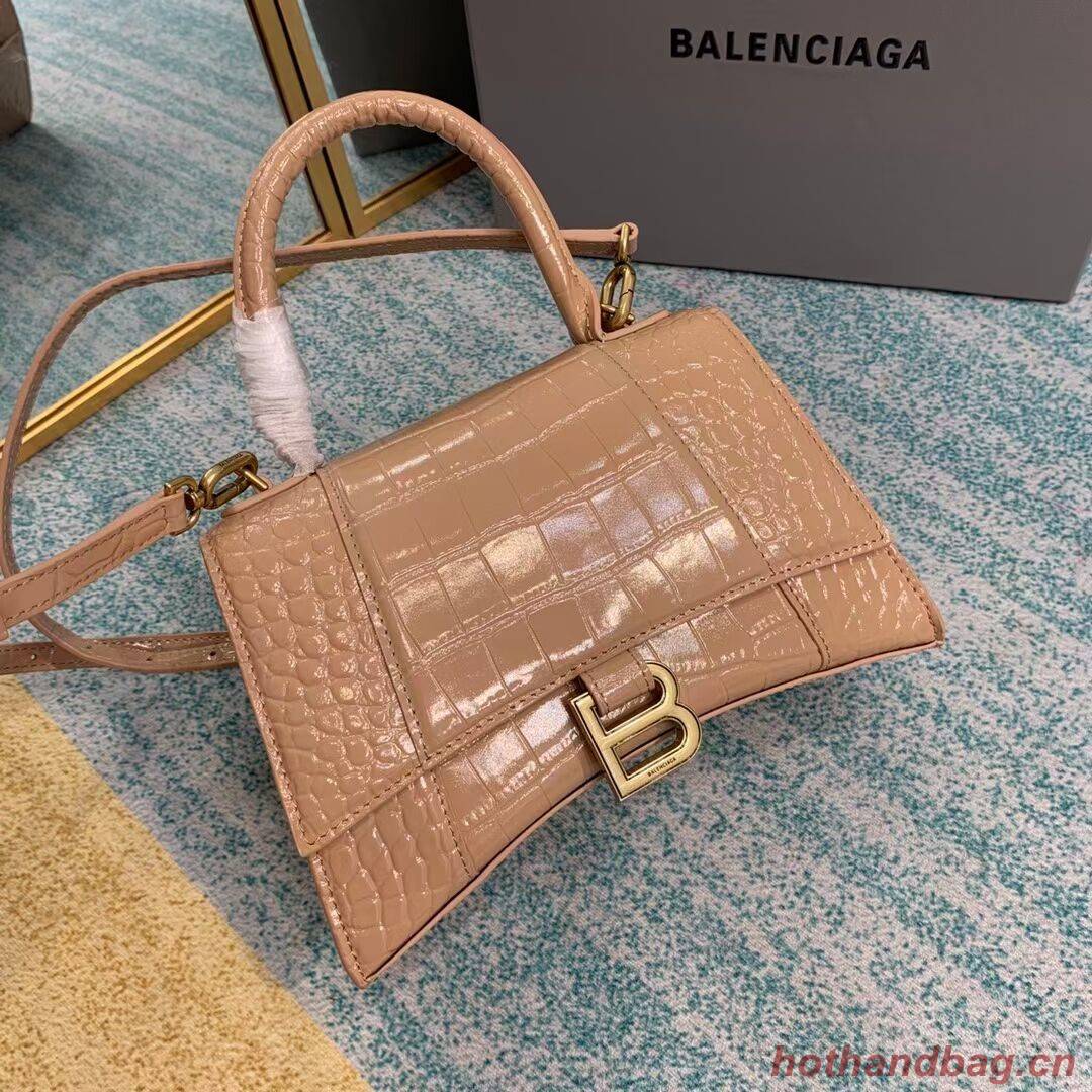 Balenciaga HOURGLASS SMALL TOP HANDLE BAG crocodile embossed calfskin B108895E apricot Balenciaga HOURGLASS SMALL TOP HANDLE BAG crocodile embossed calfskin B108895E apricot