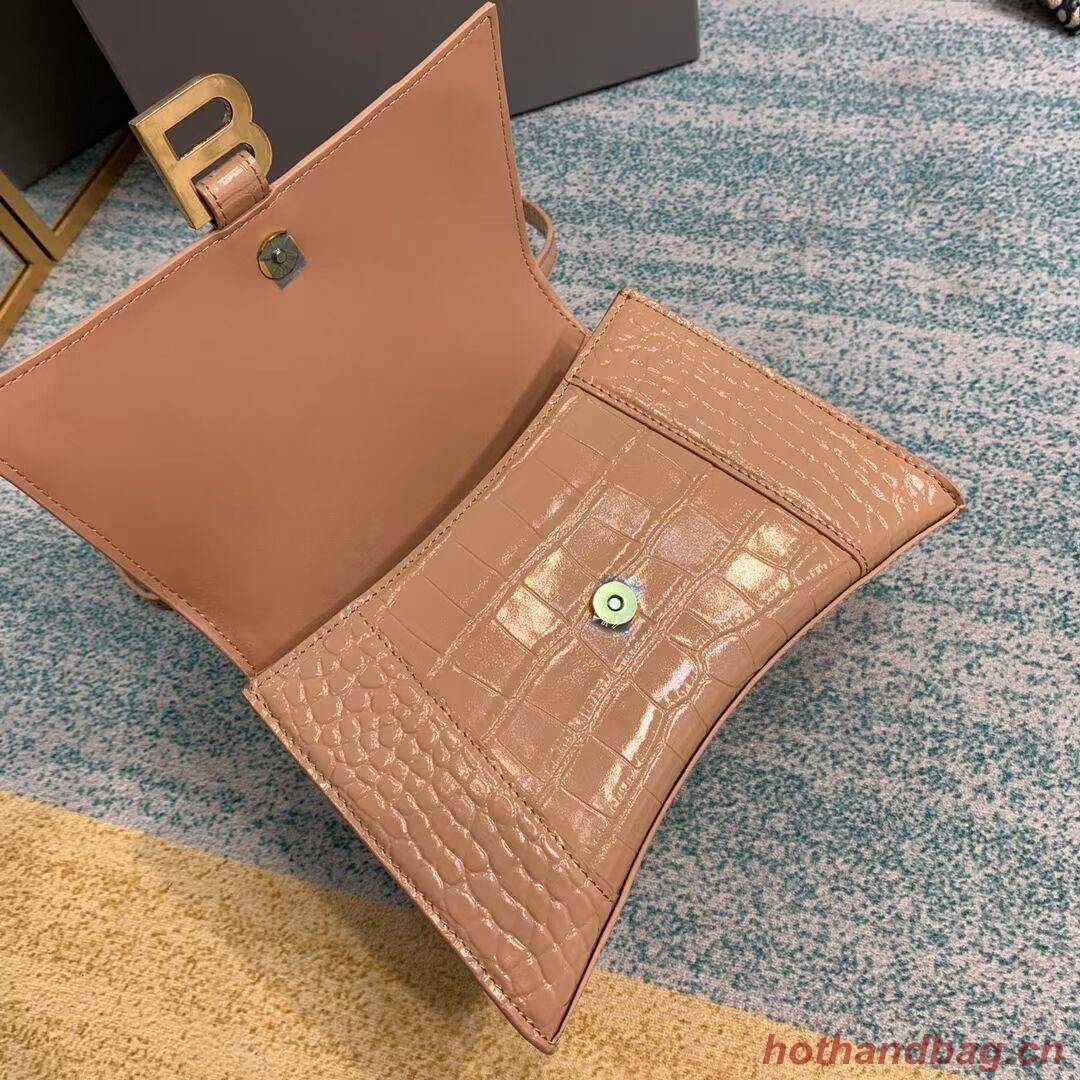 Balenciaga HOURGLASS SMALL TOP HANDLE BAG crocodile embossed calfskin B108895E apricot Balenciaga HOURGLASS SMALL TOP HANDLE BAG crocodile embossed calfskin B108895E apricot