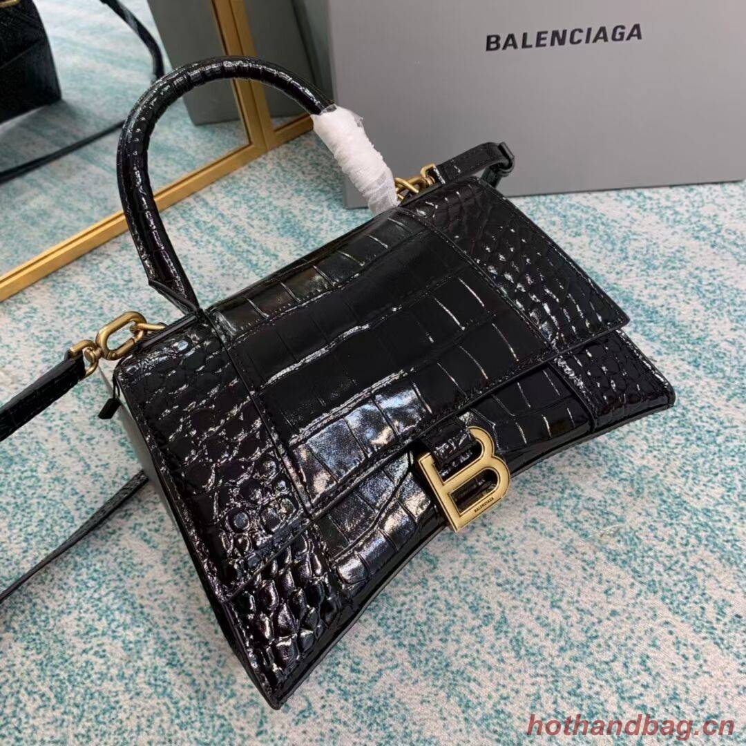 Balenciaga HOURGLASS SMALL TOP HANDLE BAG crocodile embossed calfskin B108895E black Balenciaga HOURGLASS SMALL TOP HANDLE BAG crocodile embossed calfskin B108895E black