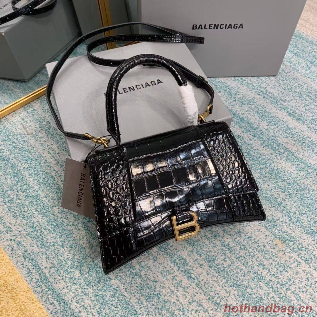 Balenciaga HOURGLASS SMALL TOP HANDLE BAG crocodile embossed calfskin B108895E black Balenciaga HOURGLASS SMALL TOP HANDLE BAG crocodile embossed calfskin B108895E black