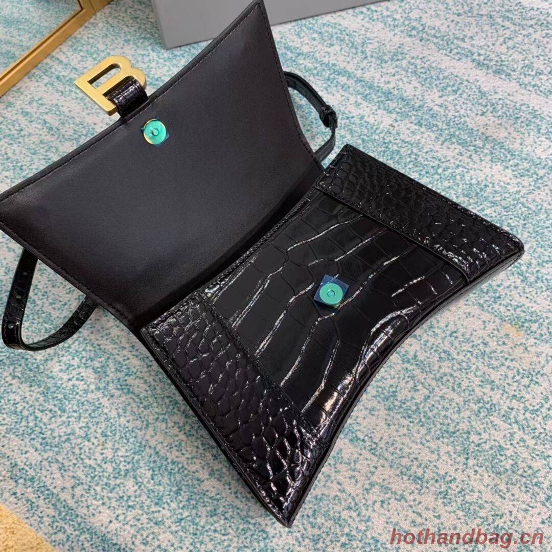Balenciaga HOURGLASS SMALL TOP HANDLE BAG crocodile embossed calfskin B108895E black Balenciaga HOURGLASS SMALL TOP HANDLE BAG crocodile embossed calfskin B108895E black