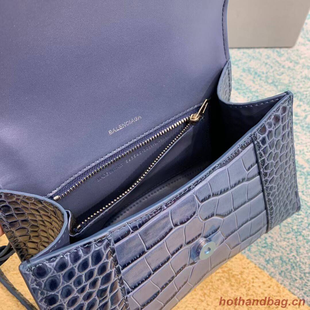 Balenciaga HOURGLASS SMALL TOP HANDLE BAG crocodile embossed calfskin B108895E blue Balenciaga HOURGLASS SMALL TOP HANDLE BAG crocodile embossed calfskin B108895E blue