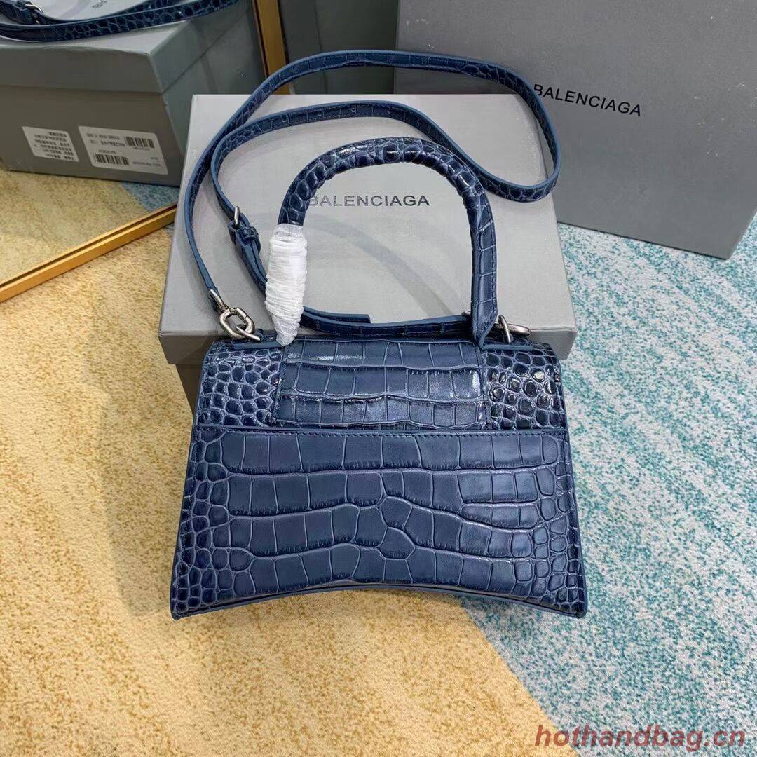 Balenciaga HOURGLASS SMALL TOP HANDLE BAG crocodile embossed calfskin B108895E blue Balenciaga HOURGLASS SMALL TOP HANDLE BAG crocodile embossed calfskin B108895E blue